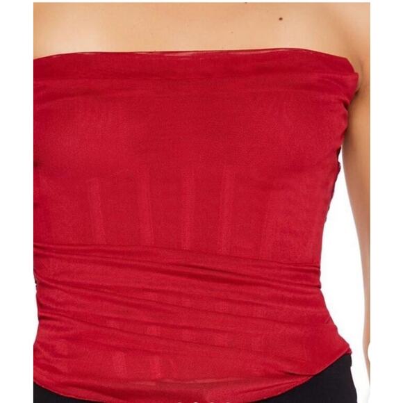 Forever 21 Women Red & Burgundy Ruch Corset Bustier Strapless Tube Top Small NEW - Picture 2 of 10